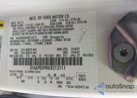 2016 Ford Fusion Titanium from USA, damaged, VIN 3FA6P0D90GR213111